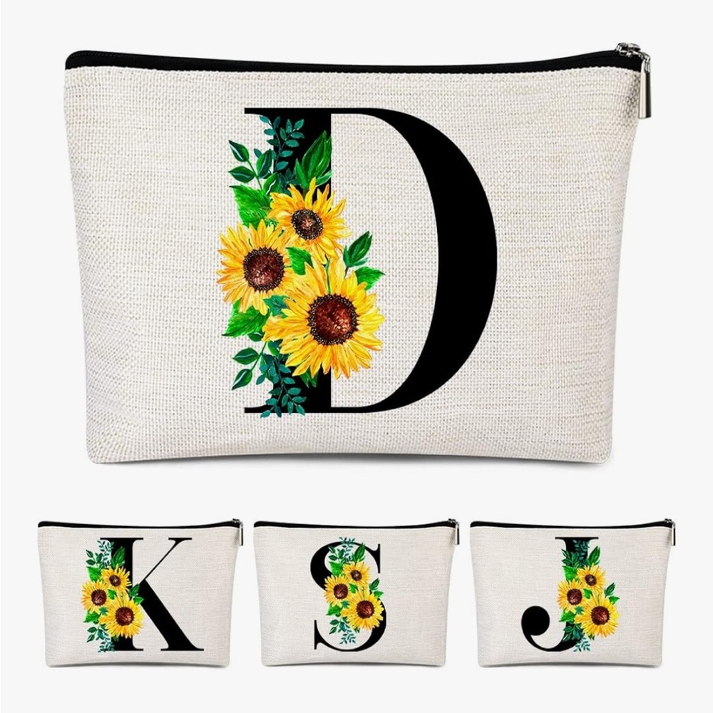 SALE‼️C AVAILABLE Sunflower Initial Canvas Pouch - Black and Yellow